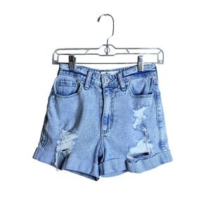Hollister Curvy Ultra High-Rise Mom Shorts Women's 0 W24 Blue Distressed Denim